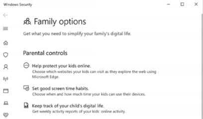 Microsoft family options.