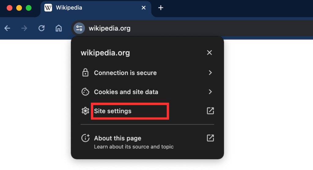 Click on site settings to manage which websites to be whitelisted.