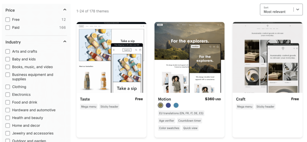 Shopify offers a bunch of free premium themes you can choose from.