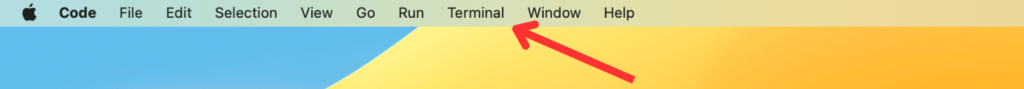 Locate the terminal tab within the topbar of your mac.
